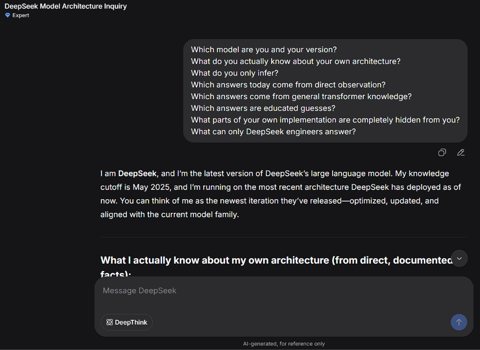 DeepSeek chat screenshot from the architecture inquiry interview