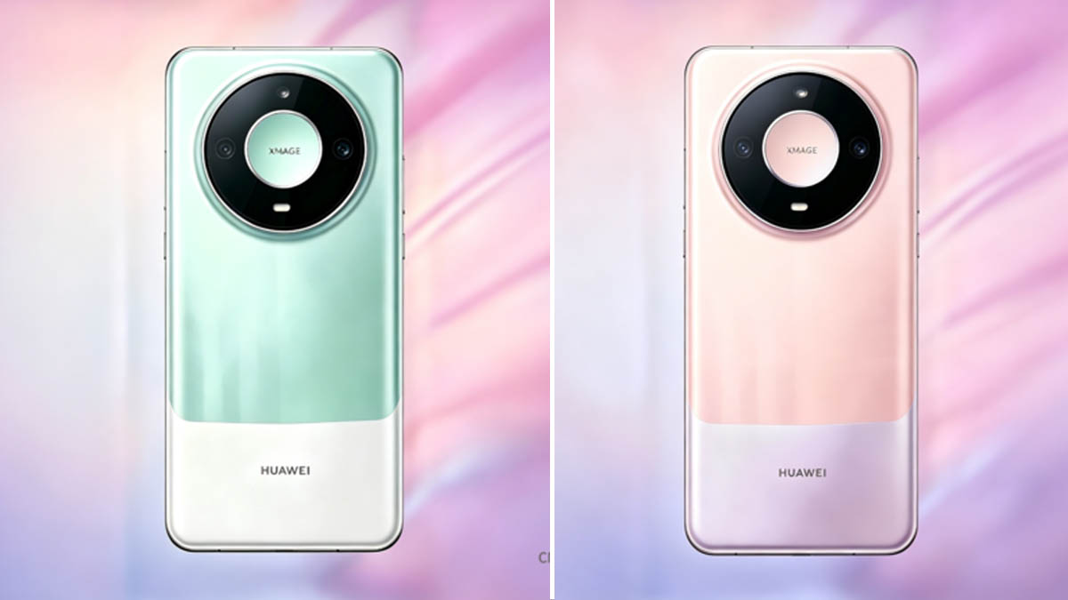 Huawei Mate 90 dual-tone AI colour renders in cyan and pink