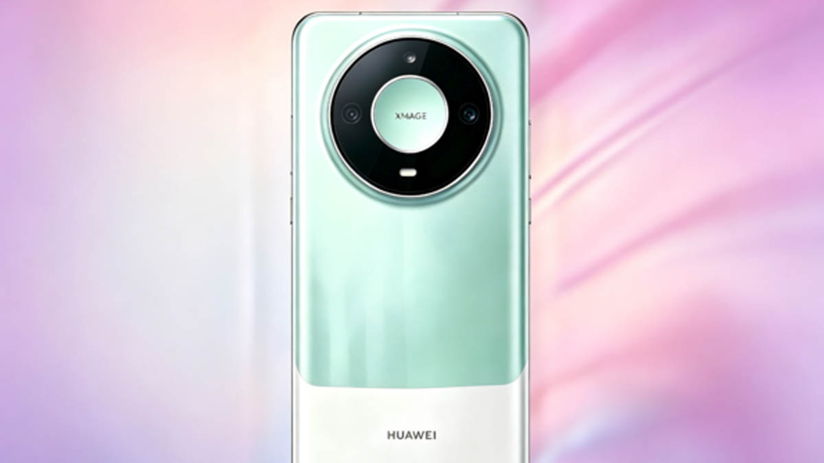 Huawei Mate 90 Pro Max AI render with dual-tone cyan and white back