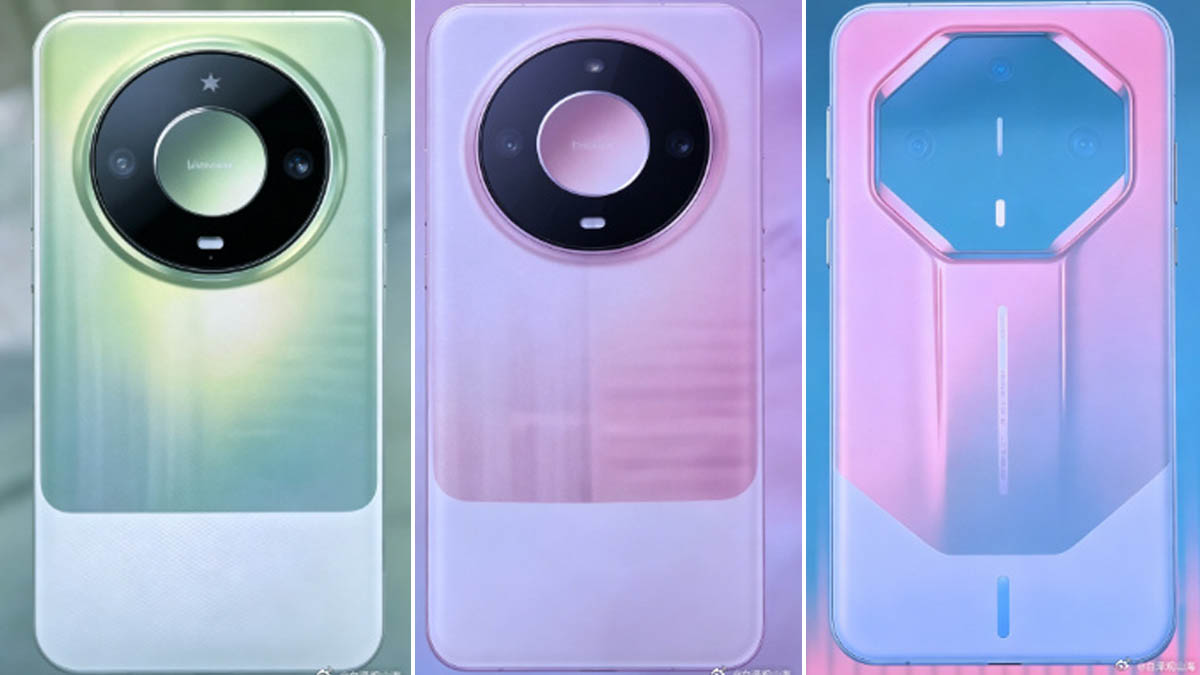 Huawei Mate 90 design mockups in pink and cyan dual-tone finishes